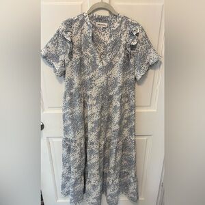 Lollys Laundry Copenhagen blue floral Freddy Dress midi ruffle women s small